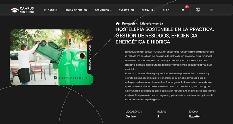 Ecovidrio y Hostelería de España lanzan una formación online sobre sostenibilidad y residuos para el canal Horeca