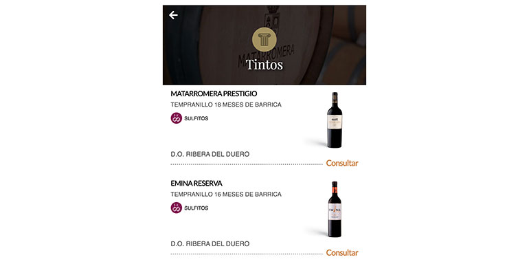 Matarromera Carta de Vinos