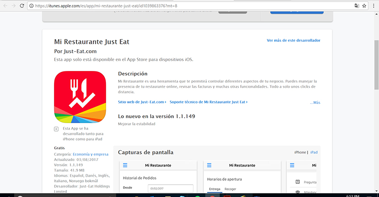 App mi restaurante de Just Eat